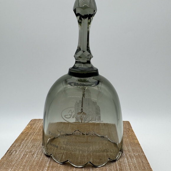 Fenton Elegant Gray Glass Bell with Inscription - Picture 2 of 7